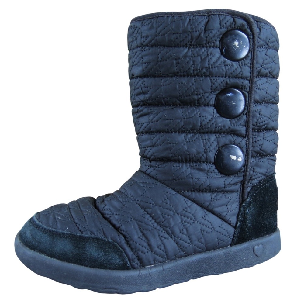 UGG Kids 13 Girls Black Quilted Puffy Houndstooth‎ Nylon Winter Boots Shoes
